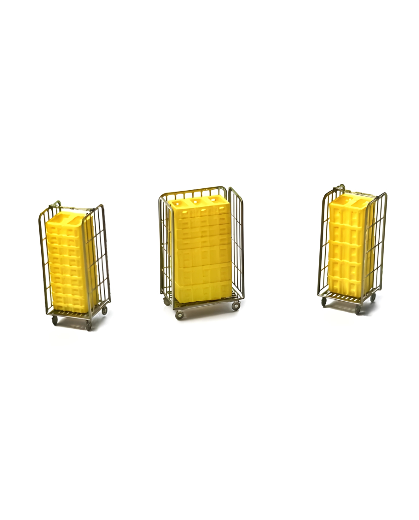 3 roll containers with yellow post trays