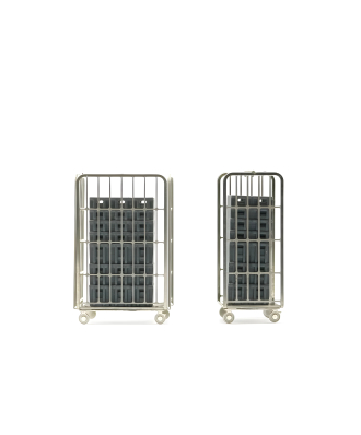 2 parcel trolleys with gray post containers