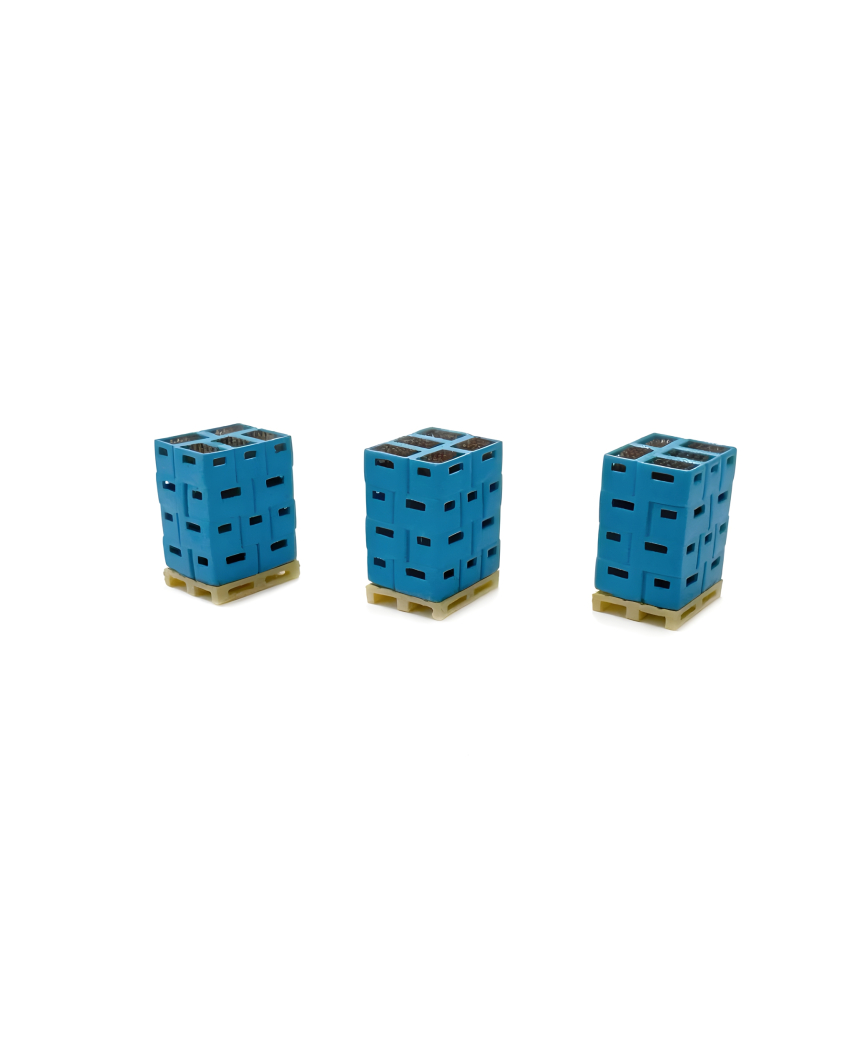 Blue beer boxes on pallet (3 units)