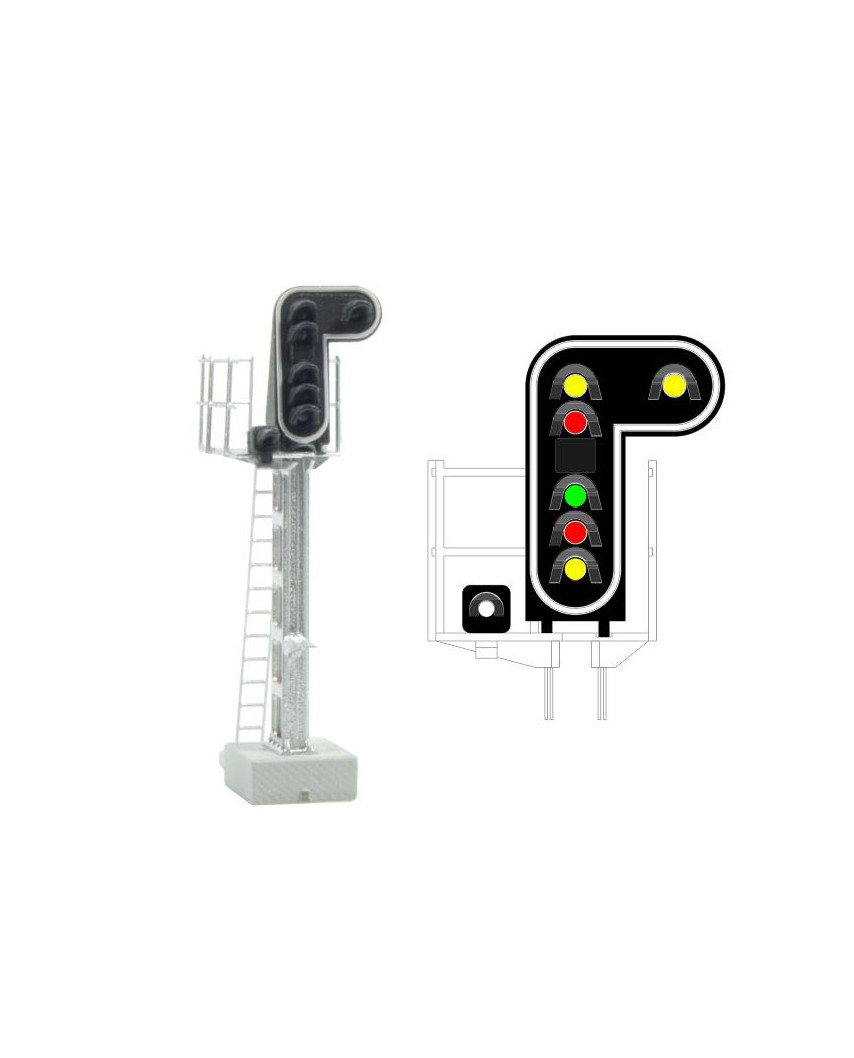 SNCF - Signal principal avec 7 LEDs (double jaune/rouge/vert/rouge/jaune/blanc)