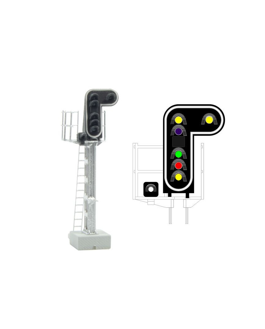 SNCF - Signal principal avec 7 LEDs (double jaune/violet/vert/rouge/jaune/blanc)