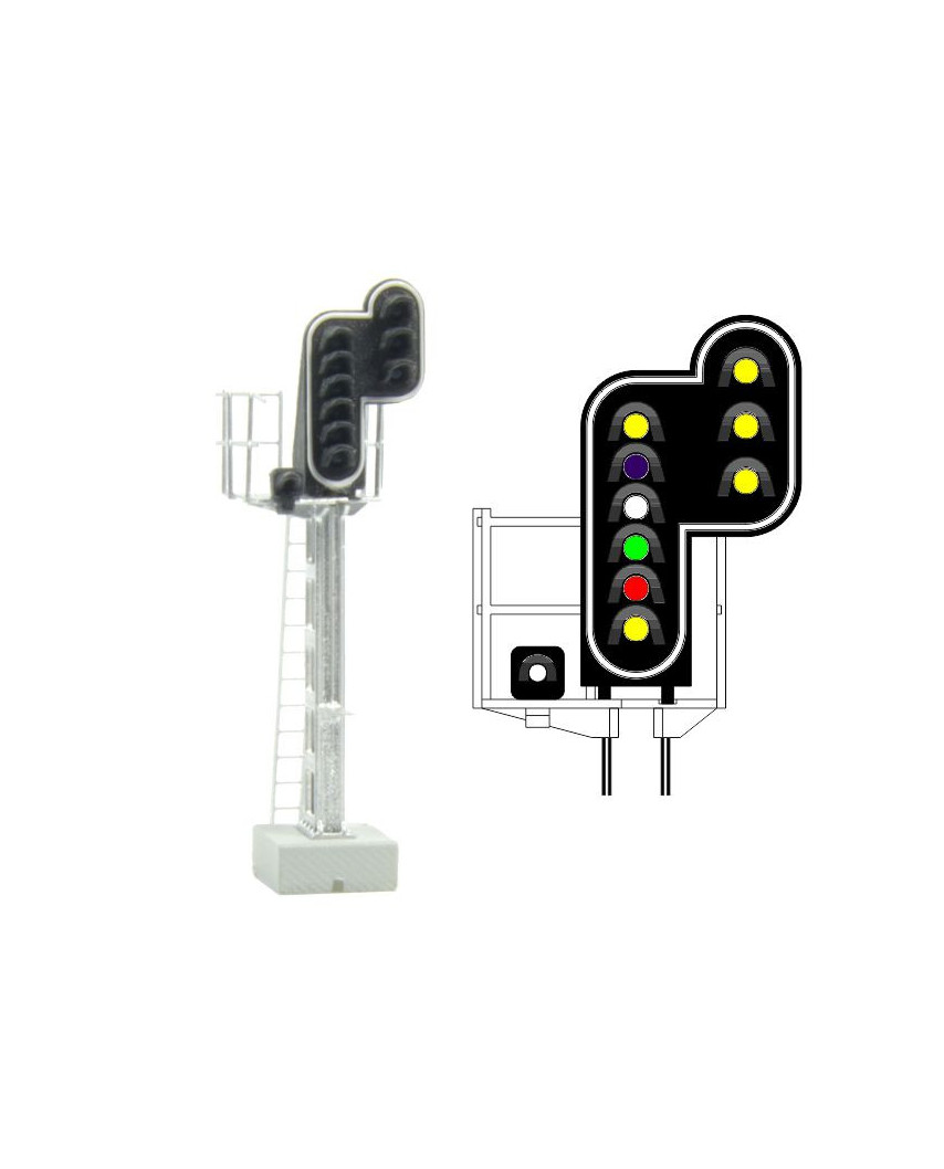 SNCF - Señal principal con 10 Leds (Doble ámbar/violeta/blanco/verde/rojo/ámbar/blanco + Doble ámbar)