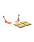 2 orange pallet jacks and 4 europallets