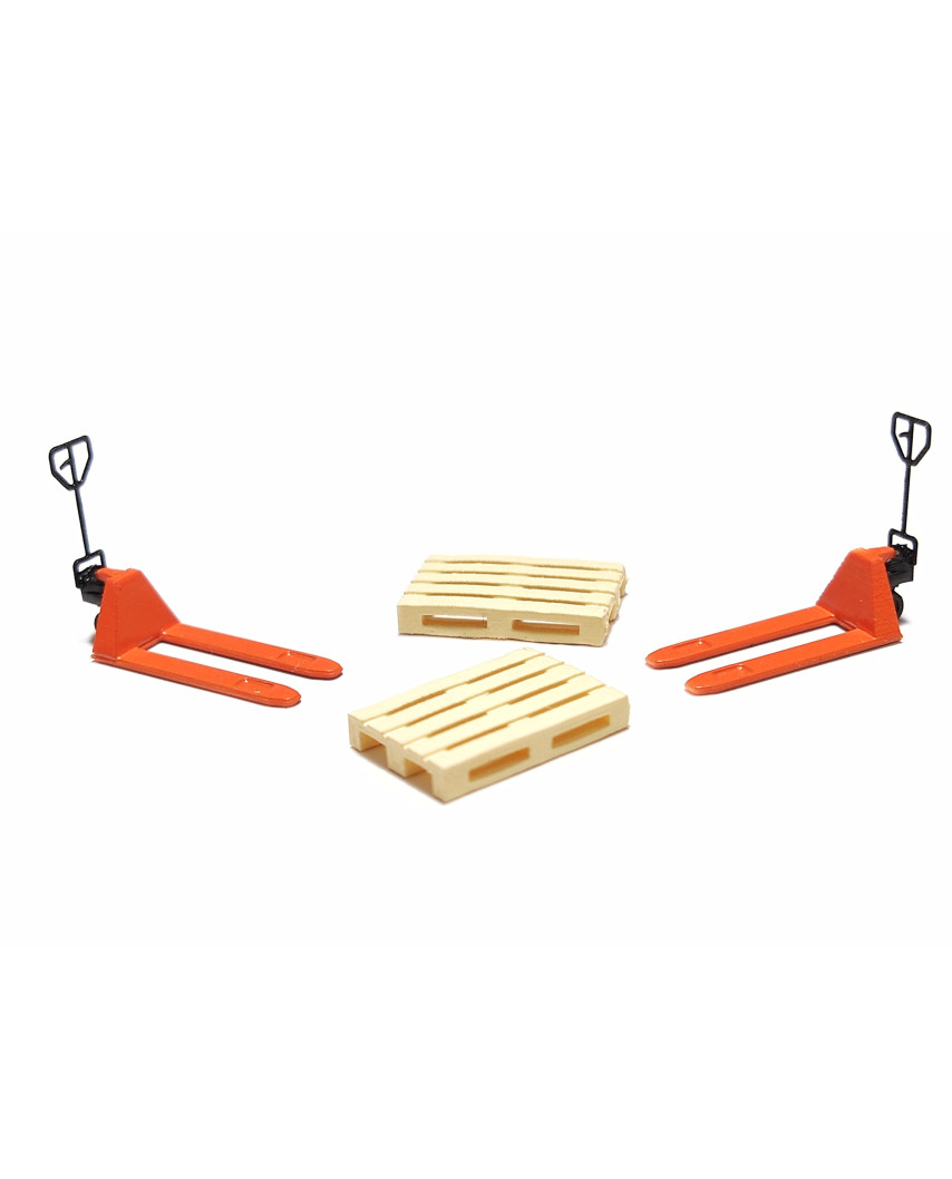 2 orange Palettenheber y 2 Europaletten