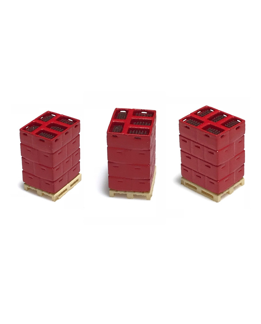 3 palés con cajas de botellas - rojo