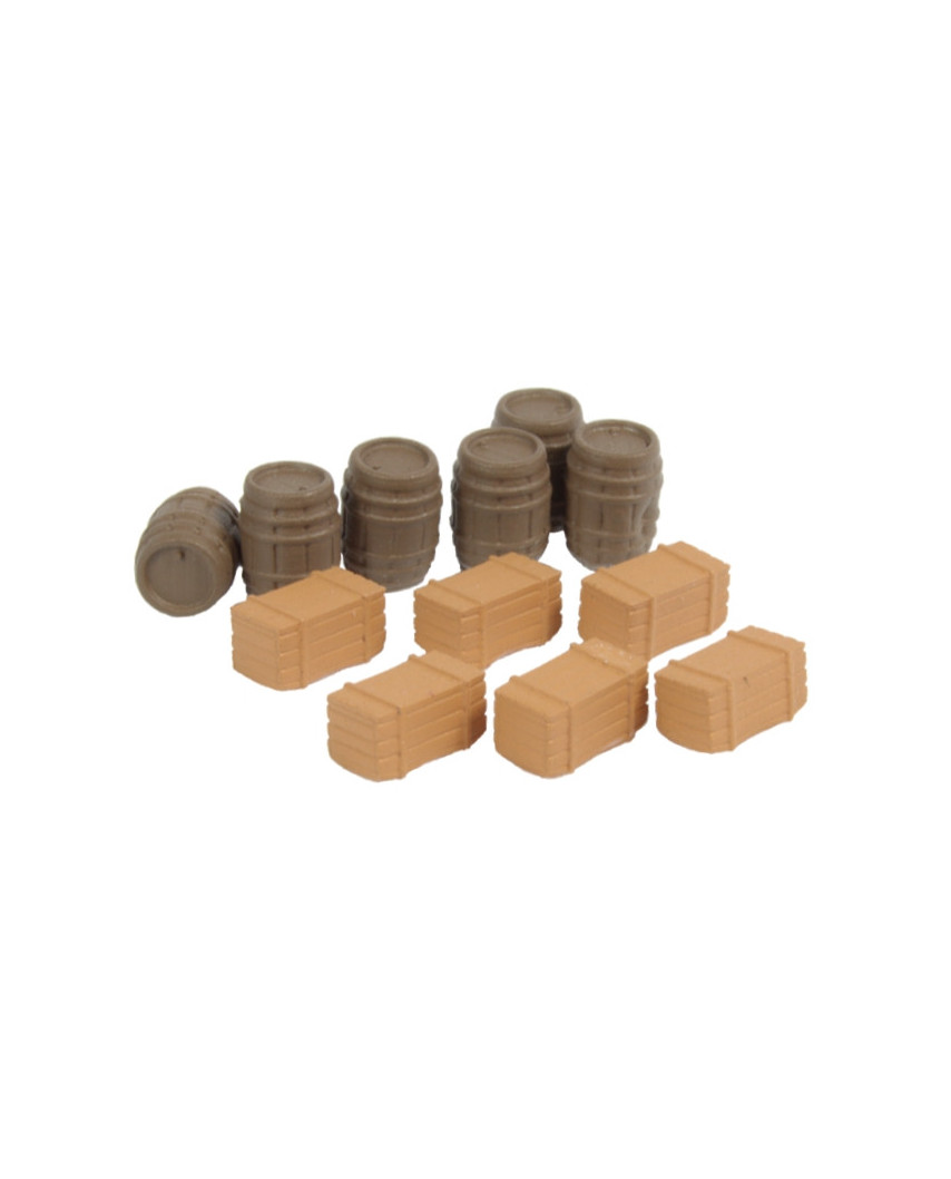 Holzkisten und Holzfässer (je. 6 St.)